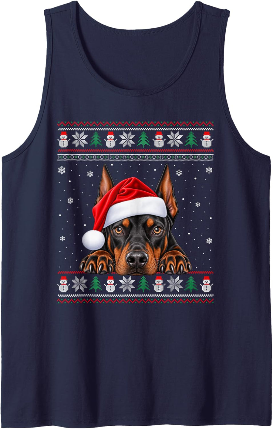 Doberman Pinscher Ugly Christmas Sweater Santa Hat Dog Xmas Sleeveless Tank Top - Navy Blue