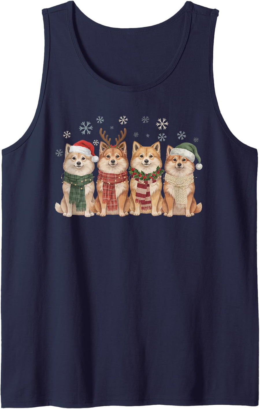 Cute Funny Spitz Christmas Friends Scarves Dog Mom Dad Lover Sleeveless Tank Top - Navy Blue