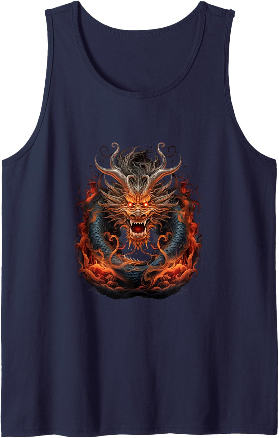 Chinese New Year 2024 Flaming Dragon Lunar New Year Sleeveless Tank Top - Navy Blue