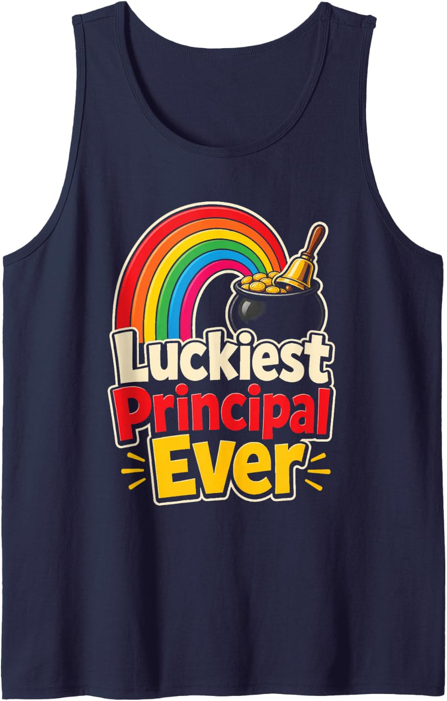 School Principal Gift Luckiest Ever Retro Rainbow Sleeveless Tank Top - Navy Blue