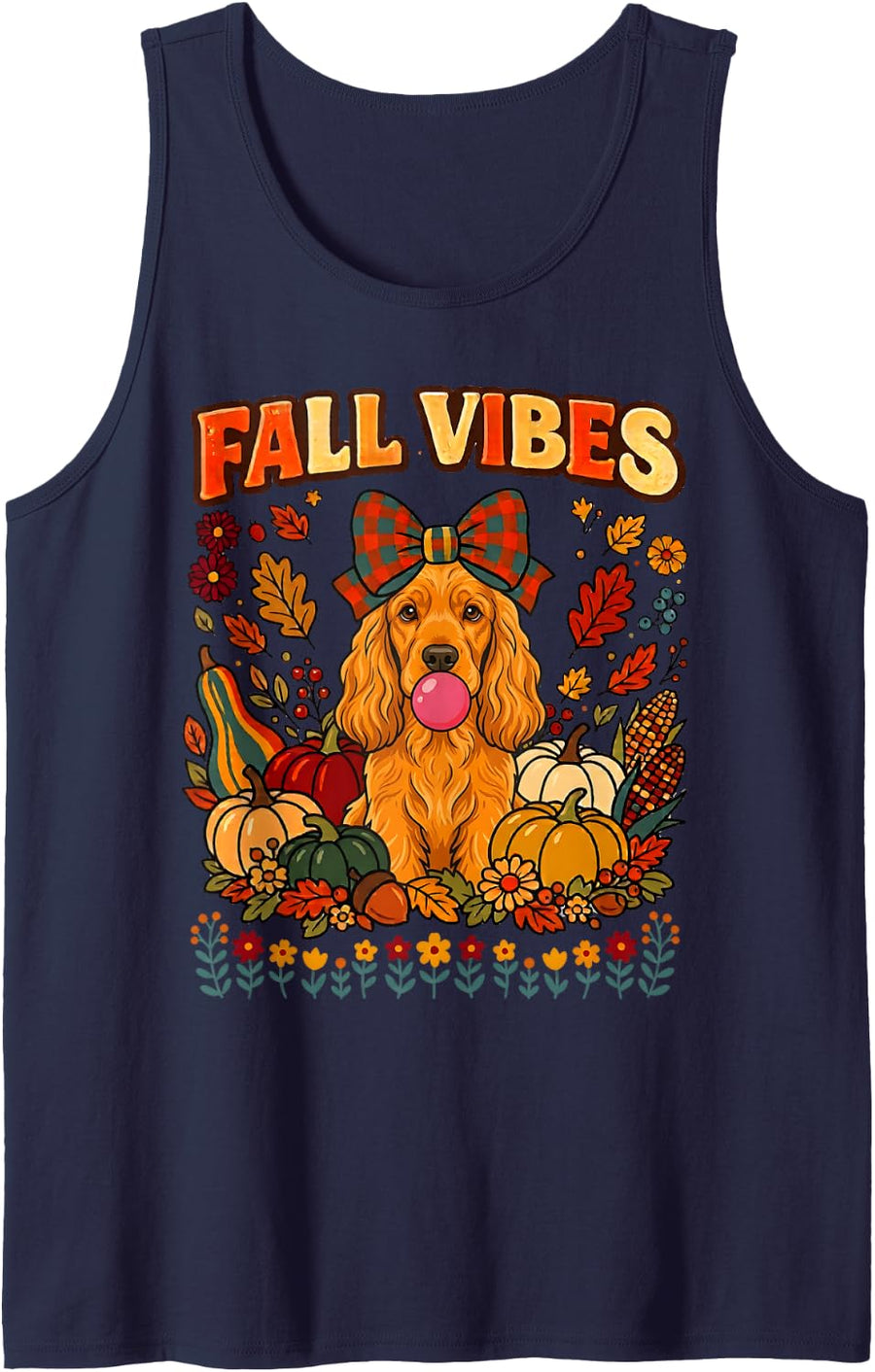 Fall Vibes Cocker Spaniel Dog Coquette Pumpkin Autumn Season Tank Top - Navy Blue