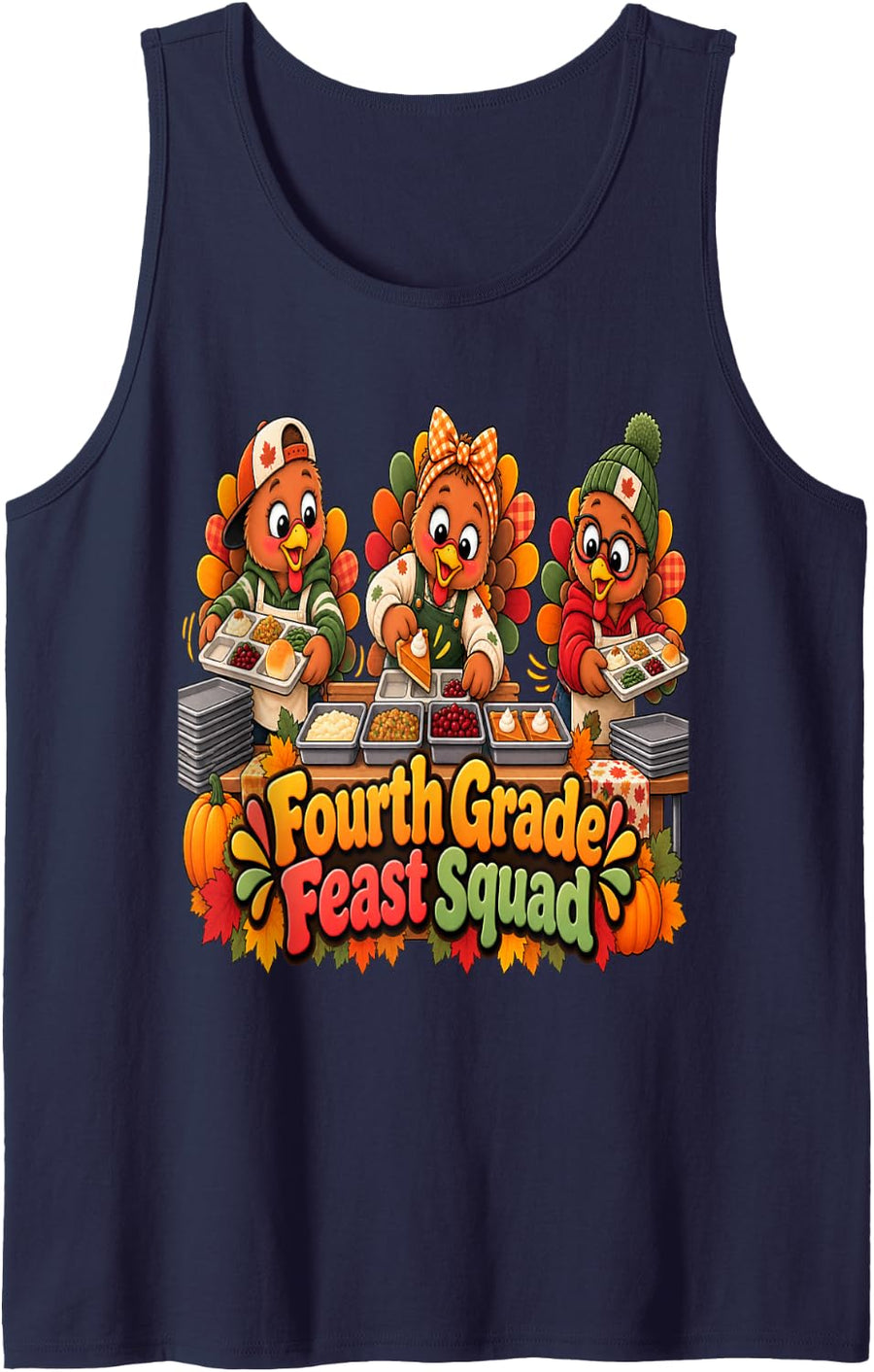Fall Classroom Student Teacher Fourth Grade Thanksgiving Sleeveless Tank Top - Navy Blue