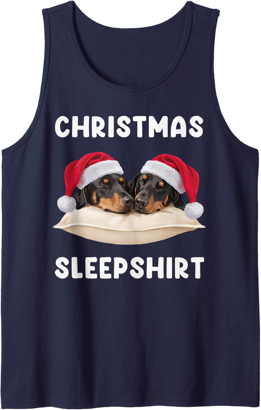 Doberman Pinscher Christmas Sleepshirt Sleeping Dog Lover Sleeveless Tank Top - Navy Blue