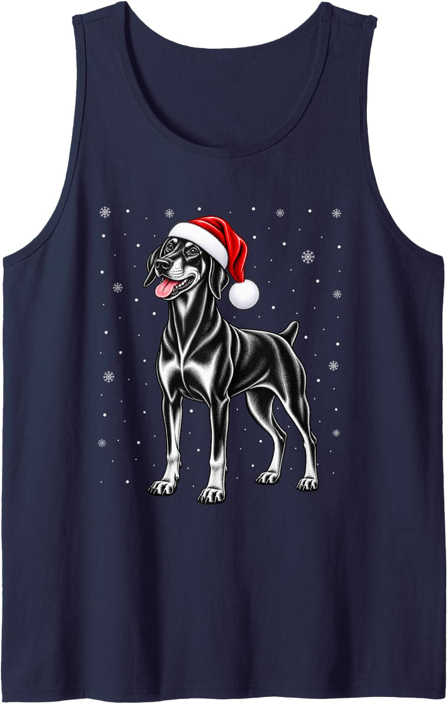 Doberman Pinscher Christmas Santa Hat Snowflakes Holiday Dog Sleeveless Tank Top - Navy Blue