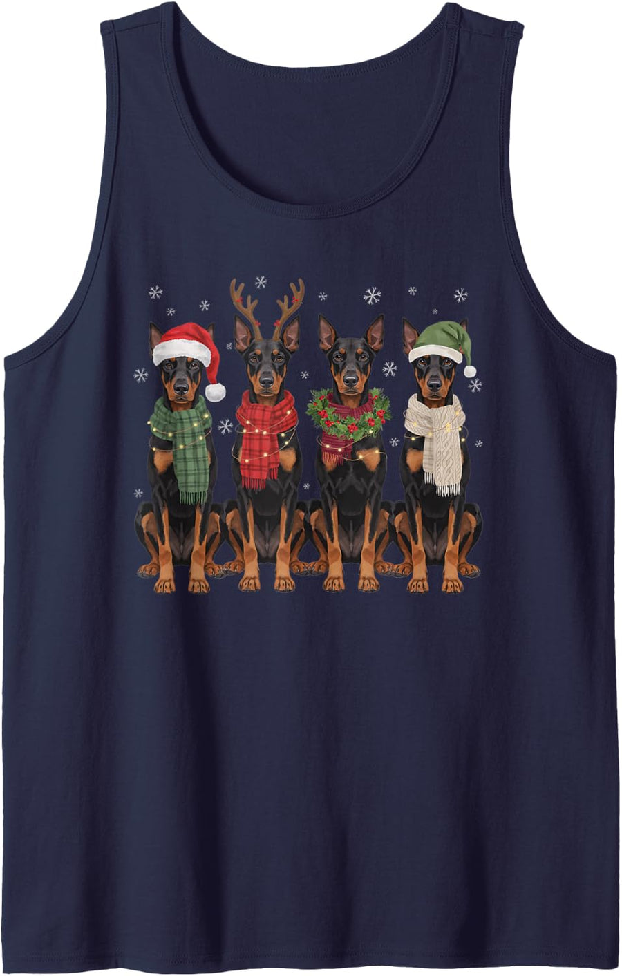 Festive Doberman Christmas Friends Scarves Dog Mom Dad Lover Sleeveless Tank Top - Navy Blue