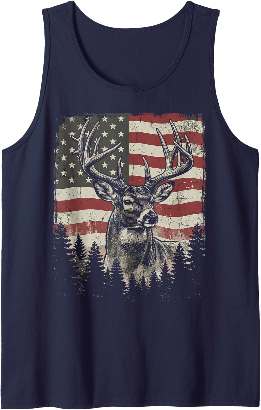 American Flag Hunter Patriotic Deer Hunting Sleeveless Tank Top - Navy Blue