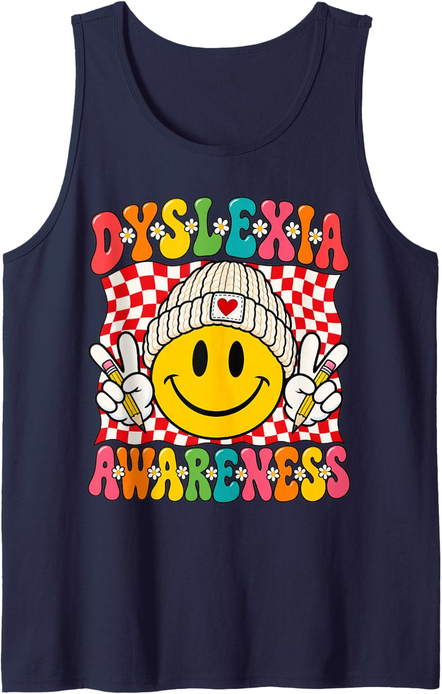 Dyslexia Awareness Month in October We Wear Red Therapy Sleeveless Tank Top - Navy Blue