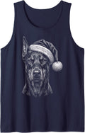 Doberman Pinscher Christmas Santa Hat Sleeveless Tank Top - Navy Blue