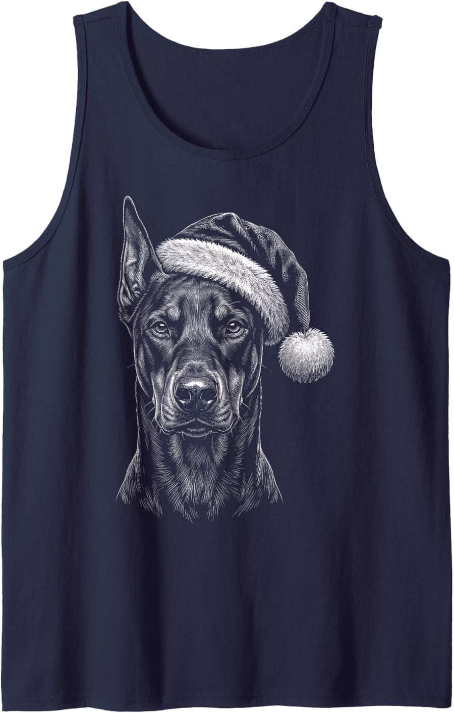 Doberman Pinscher Christmas Santa Hat Sleeveless Tank Top - Navy Blue
