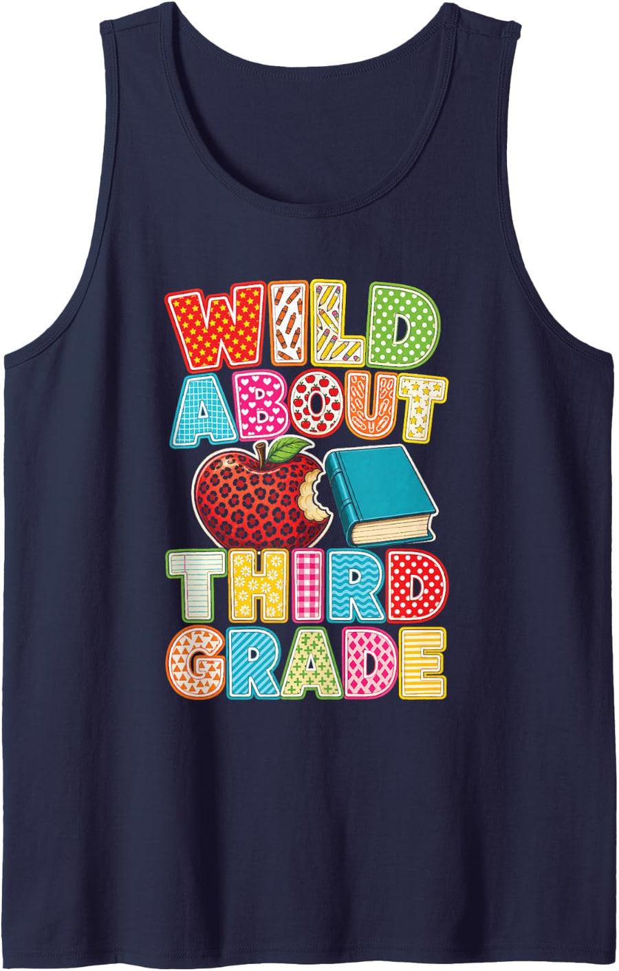 Wild About Third Grade Elementary School 3rd Graders Sleeveless Tank Top - Navy Blue