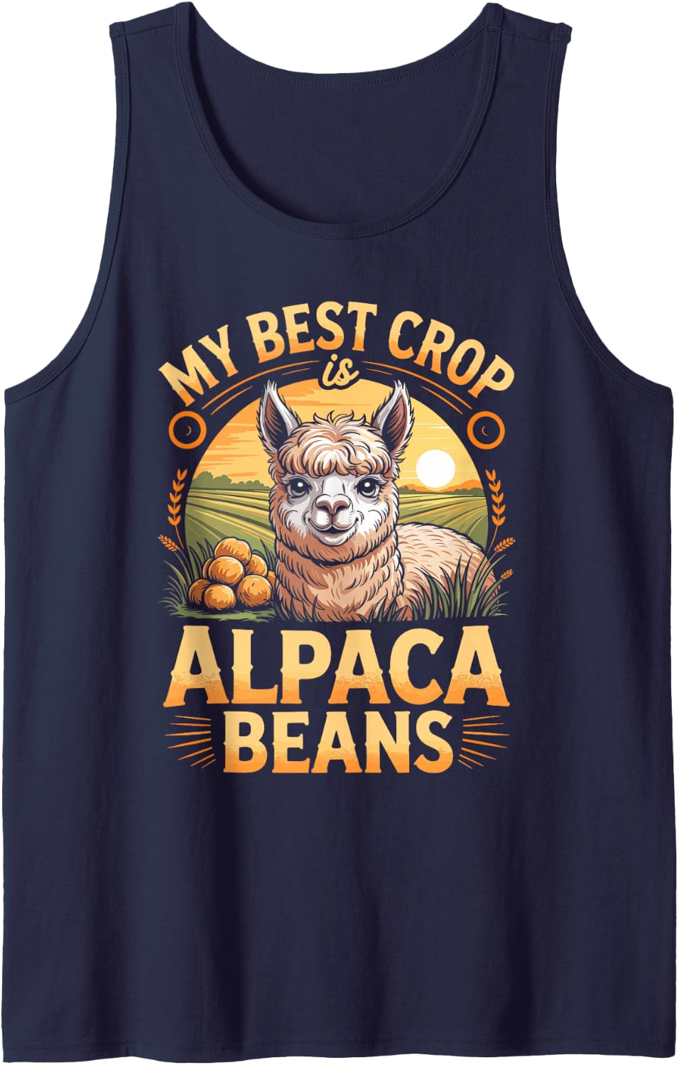 My Best Crop is Alpaca Beans Alpacas Sleeveless Tank Top - Navy Blue