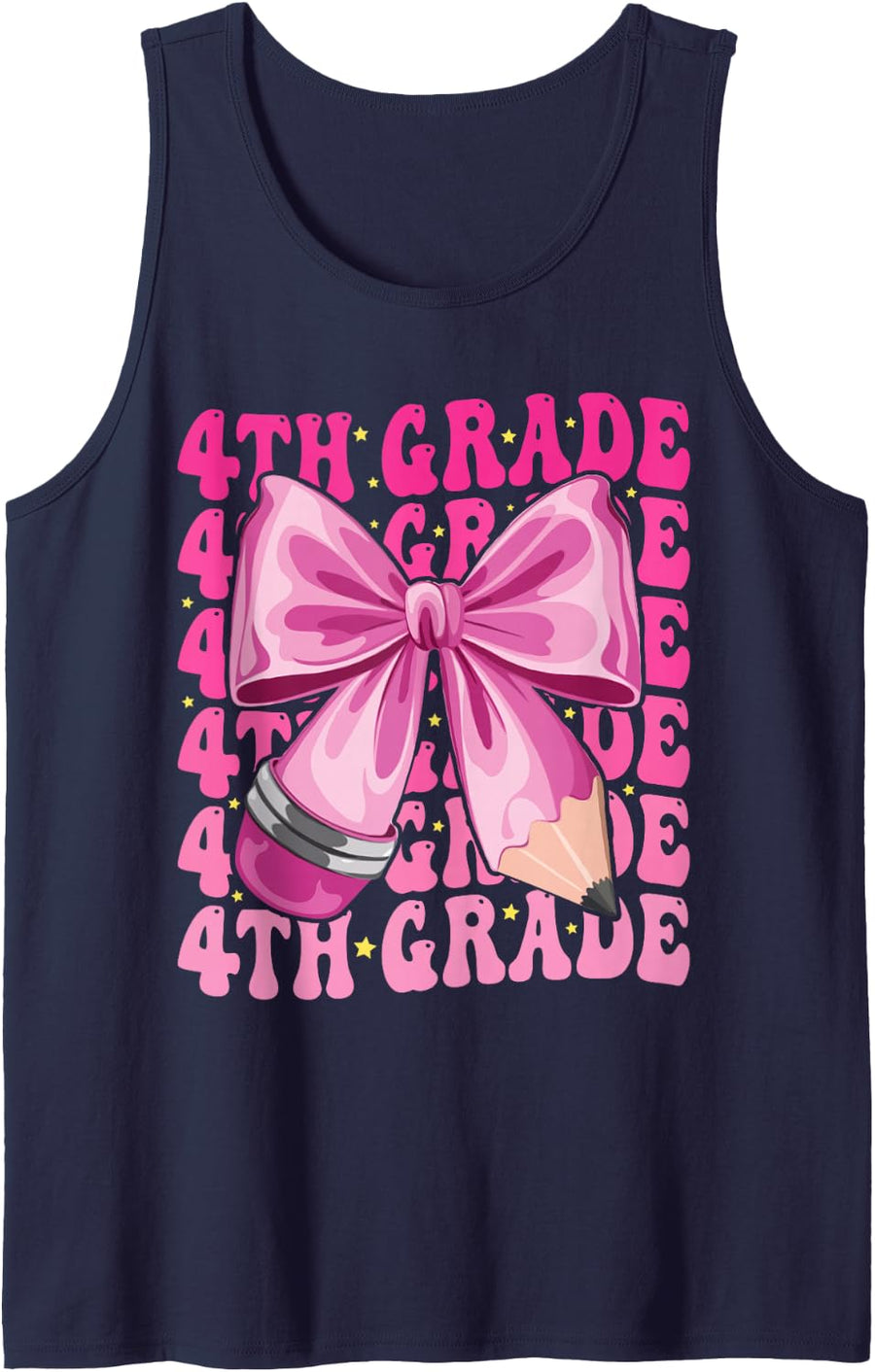 4th Grade Girls Coquette Bow Back to School Girls Teacher Sleeveless Tank Top - Navy Blue