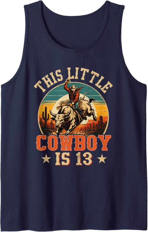 13 Years Old Bull Riding Lover 13th Birthday Cowboy Theme Tank Top - Navy Blue