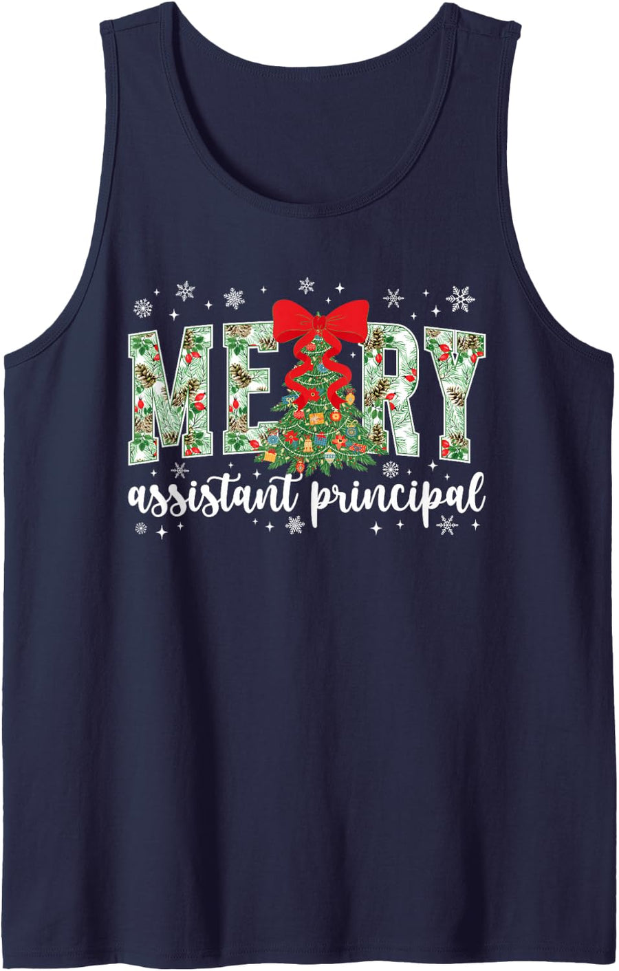 Merry Assistant Principal Christmas Assistant Principal Xmas Sleeveless Tank Top - Navy Blue