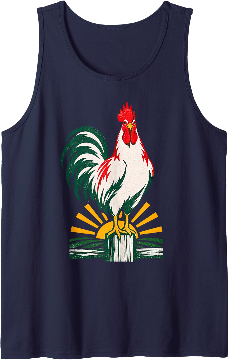Chicken Keeper Rooster Sunrise Farm Humor Sleeveless Tank Top - Navy Blue
