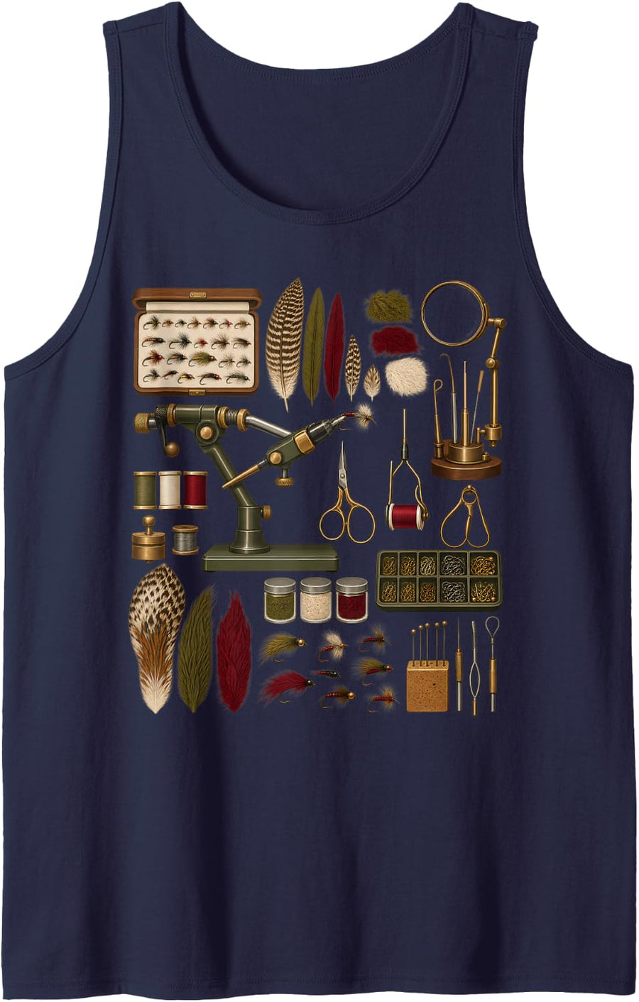 Fly Tying Tools Feathers Vise Fishing Hobby Collection Sleeveless Tank Top - Navy Blue