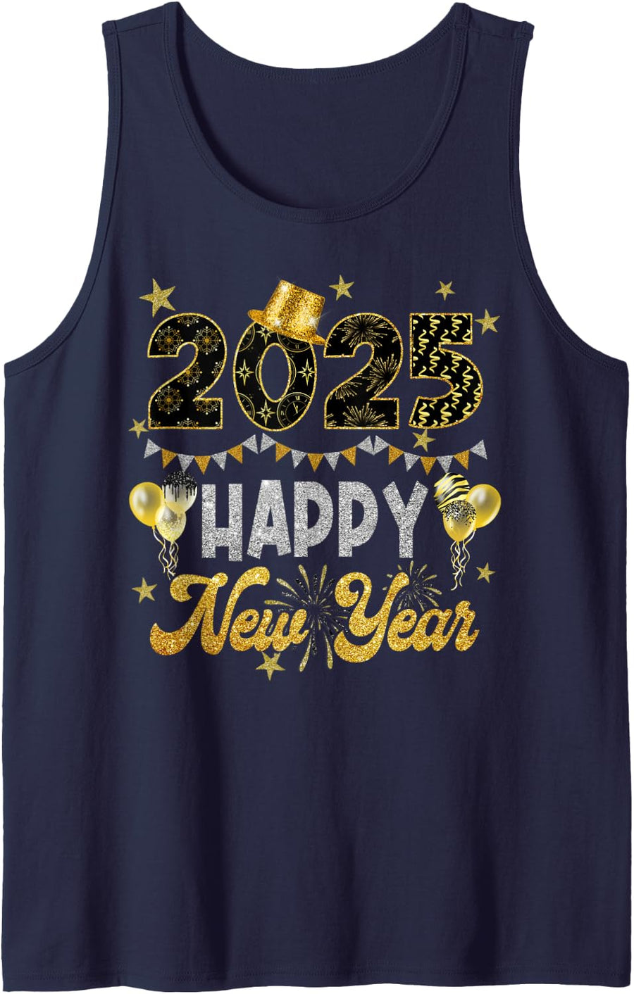 Happy New Year Party 2025 Balloon Family Passing Men Women Sleeveless Tank Top - Navy Blue