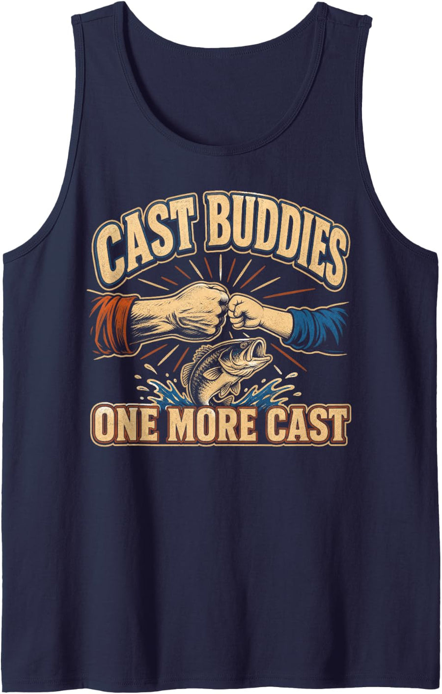 Fishing Buddies One More Cast Angler Sleeveless Tank Top - Navy Blue