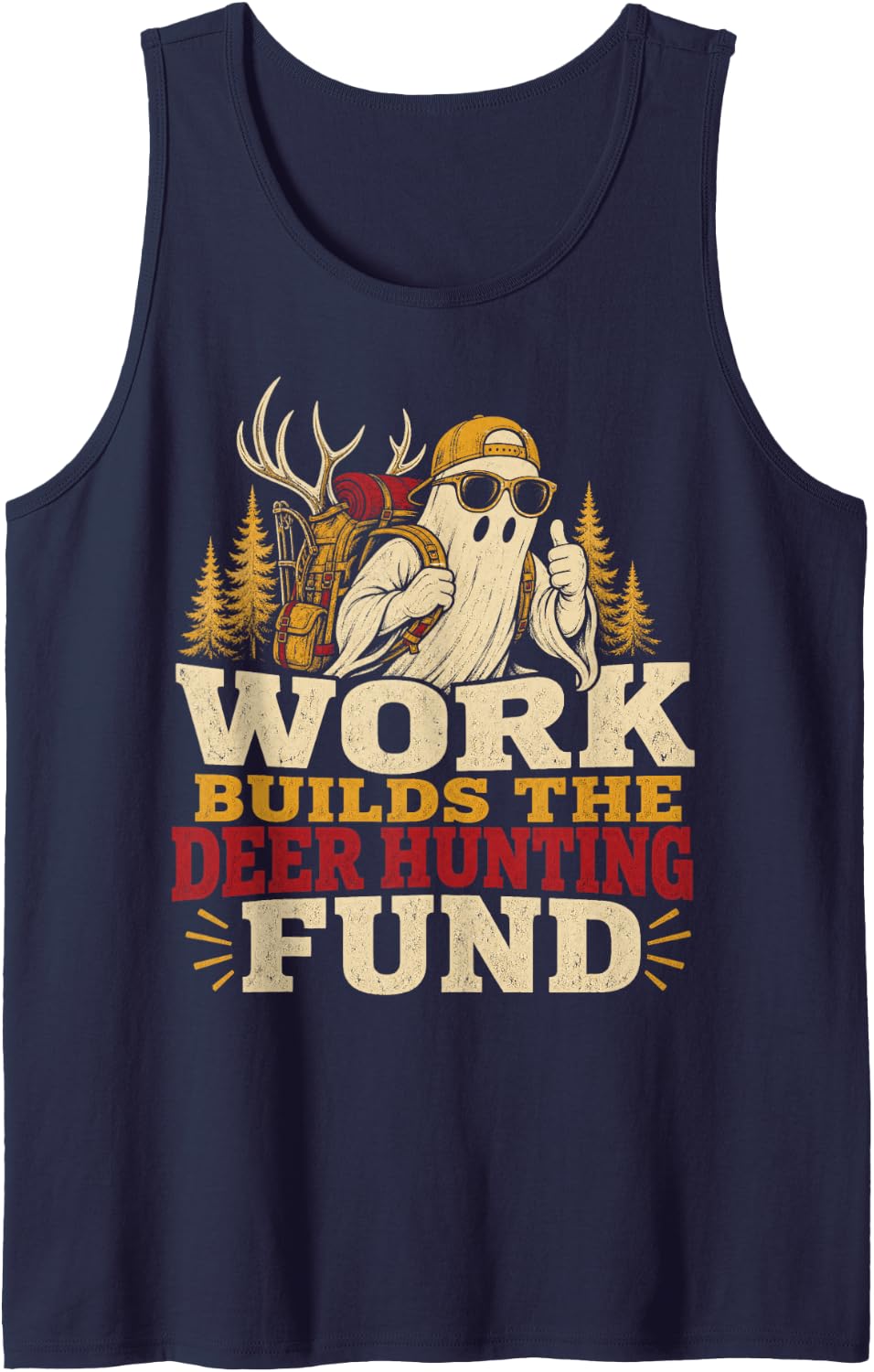 Work Builds The Deer Hunting Fund Sleeveless Tank Top - Navy Blue