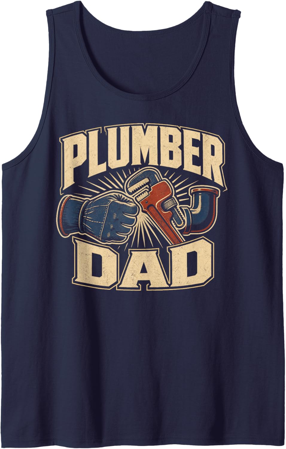 Plumber Dad Pipe Wrench Plumbing Sleeveless Tank Top - Navy Blue