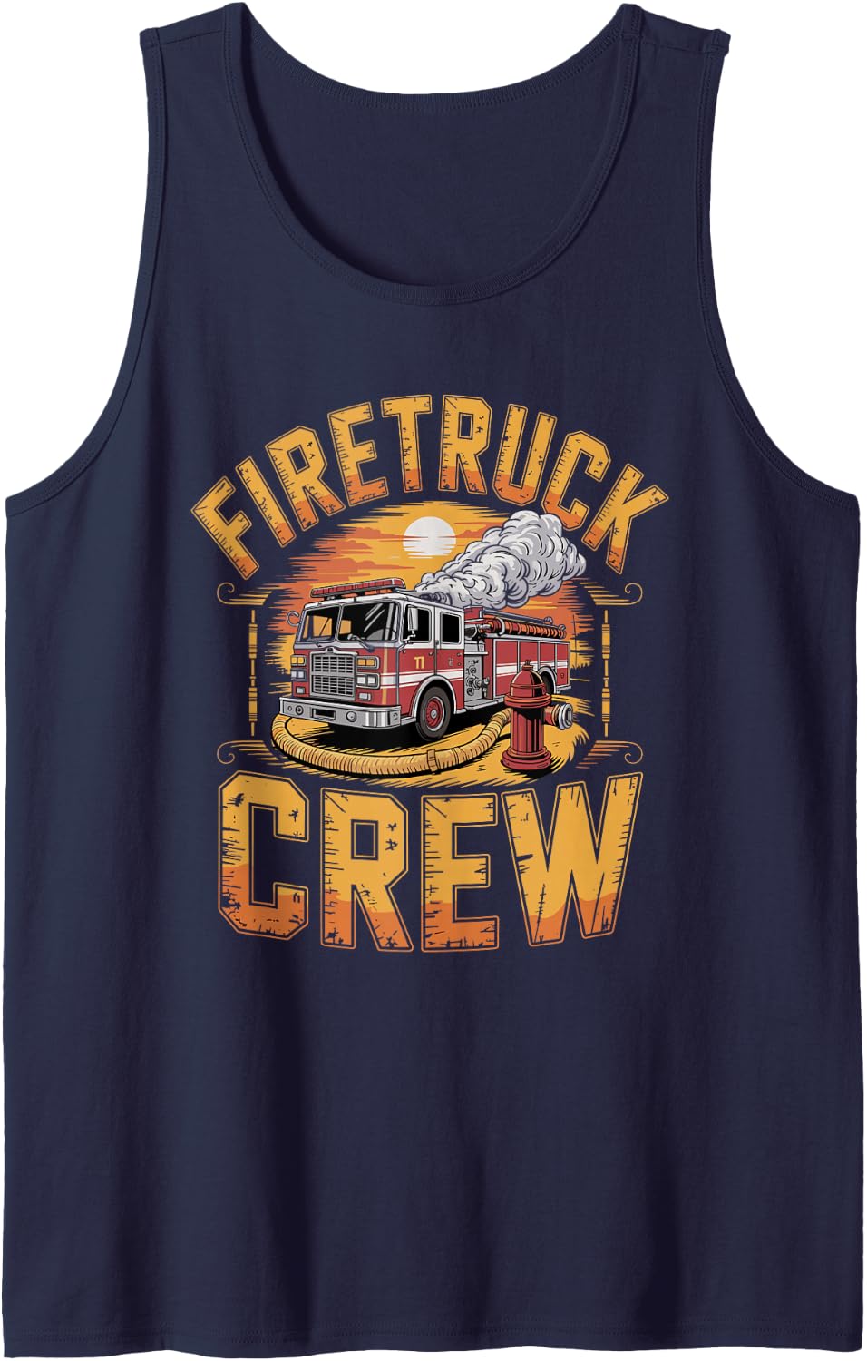 Fire Truck Crew Firefighter Firefighting Sleeveless Tank Top - Navy Blue