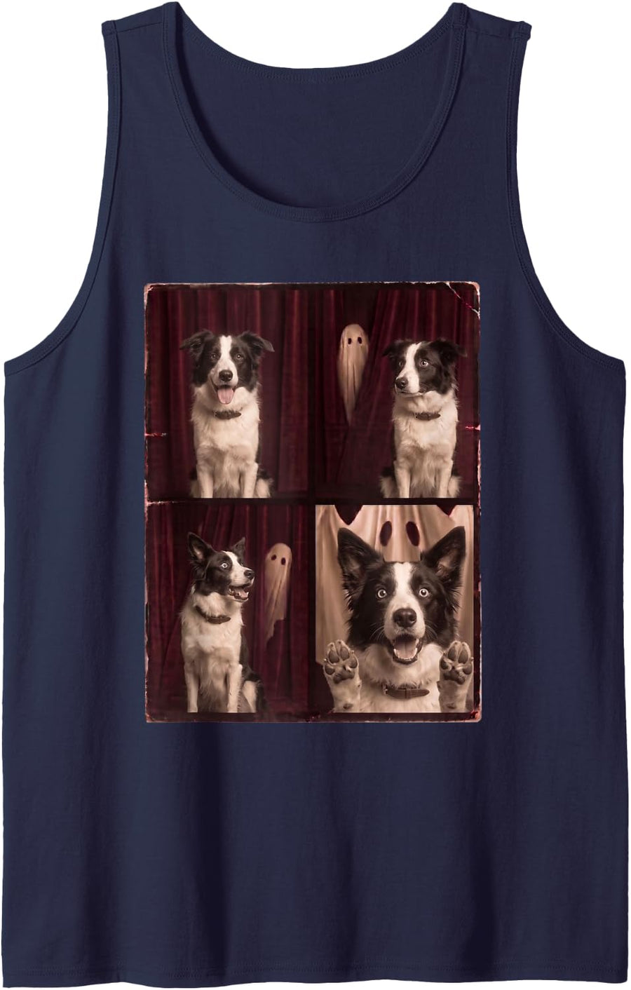 Border Collie Halloween Ghost Photoshoot Dog Sleeveless Tank Top - Navy Blue