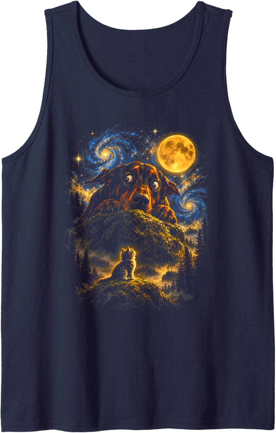 Doberman Pinscher Kitten Cat Lover Sleeveless Tank Top - Navy Blue