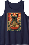 Japanese Ramen French Bulldog Ocean Waves Sleeveless Tank Top - Navy Blue