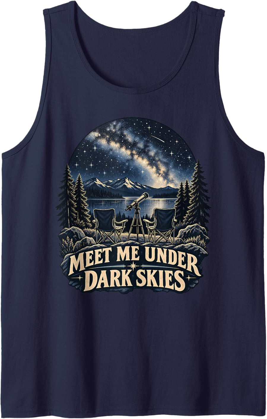 Meet Me Under Dark Skies Stargazing Art Sleeveless Tank Top - Navy Blue