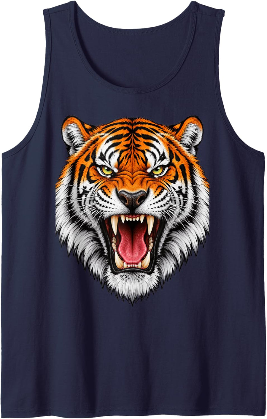 Growling Bengal Tiger Face Retro Vintage Wild Cat Men Women Sleeveless Tank Top - Navy Blue