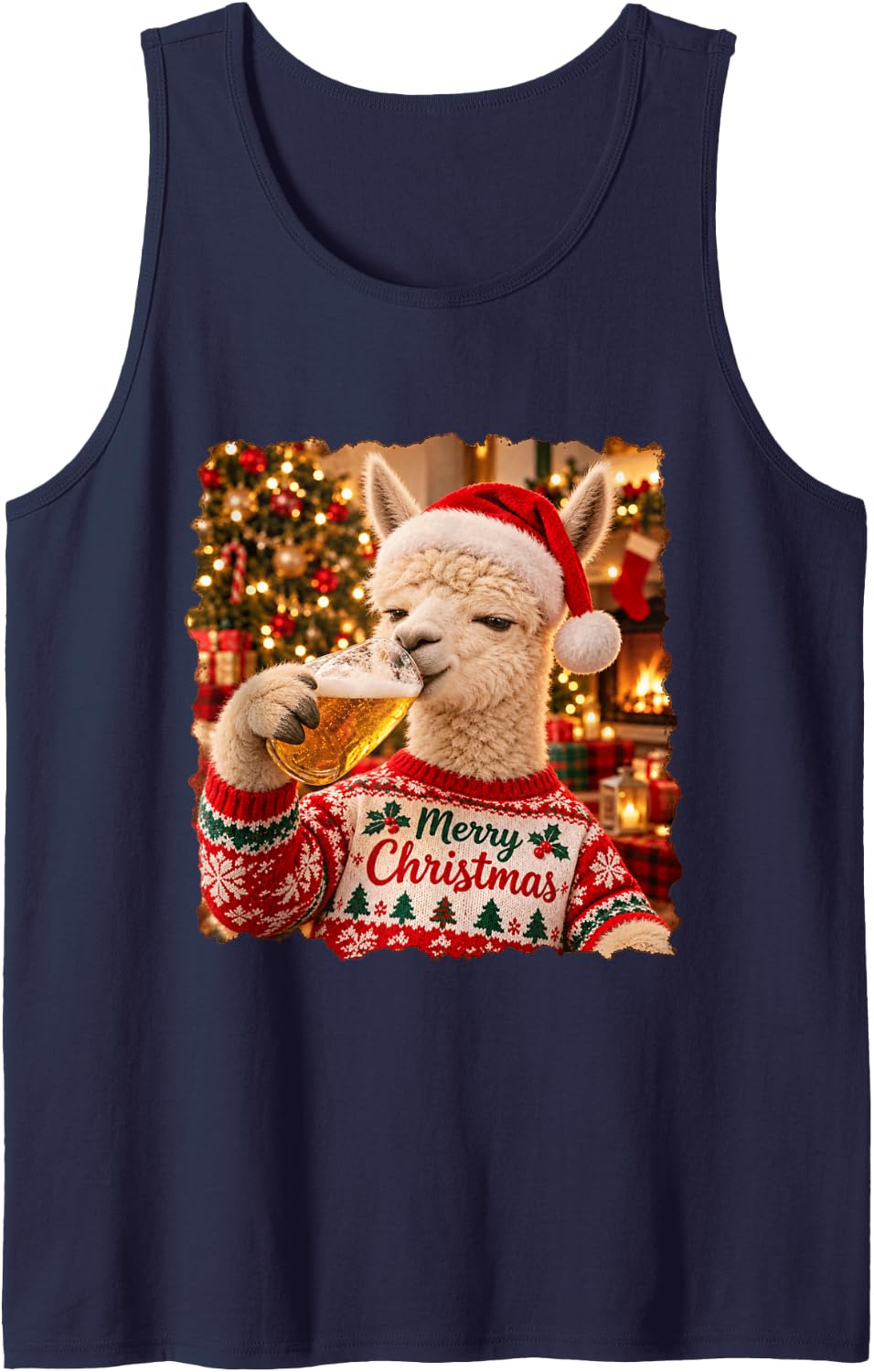 Merry Christmas Alpaca Lovers Funny Holiday Party Sleeveless Tank Top - Navy Blue