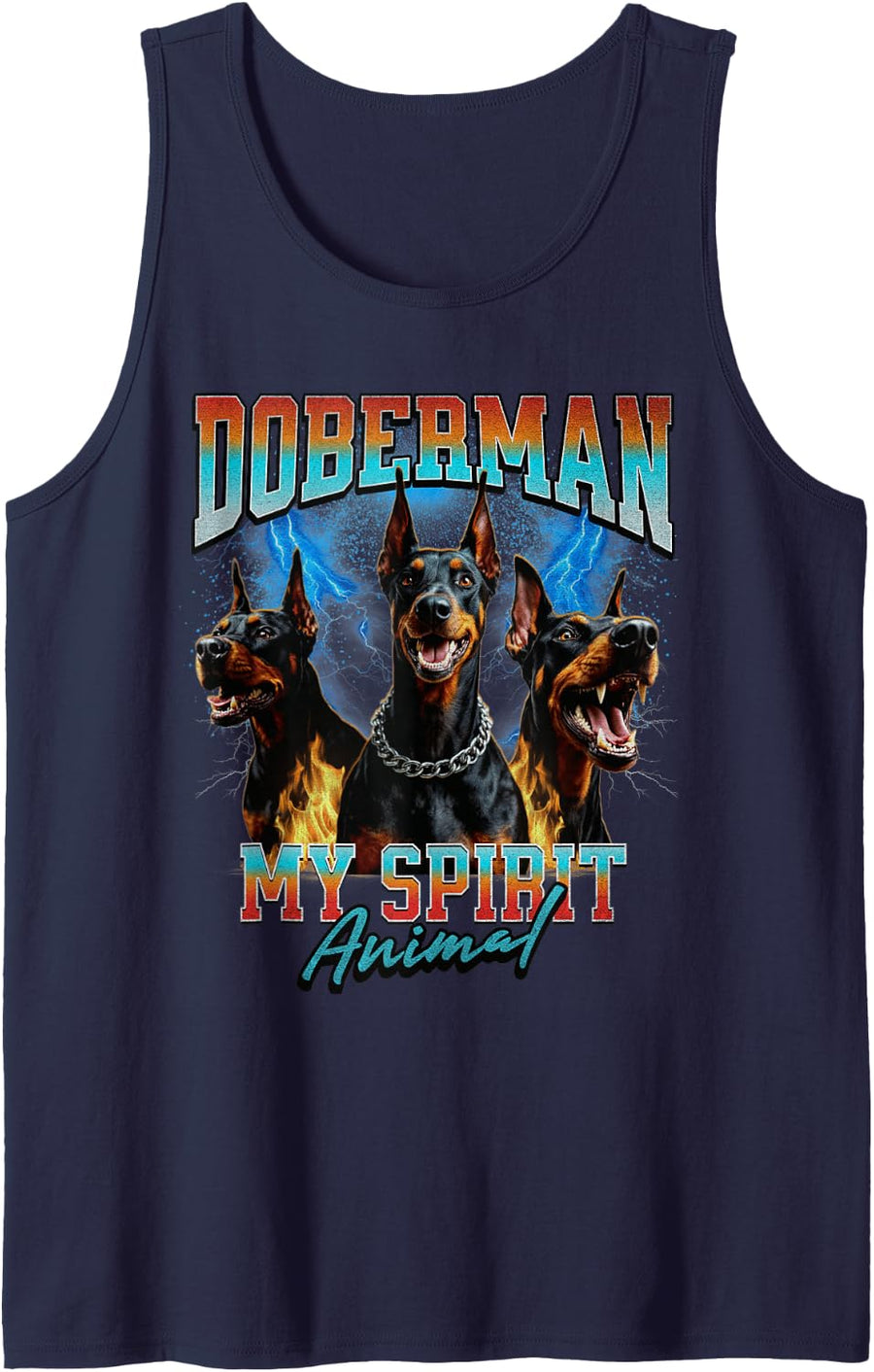 Doberman Bootleg Doberman 90s Doberman Rap Dog Graphic Sleeveless Tank Top - Navy Blue
