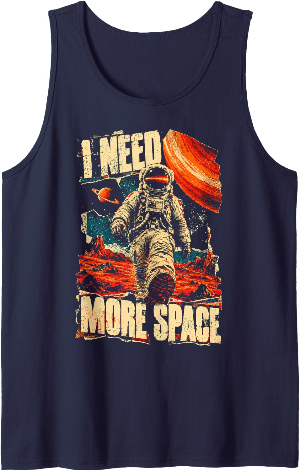 Astronaut Space Walk - I Need More Space Cosmic Sleeveless Tank Top - Navy Blue