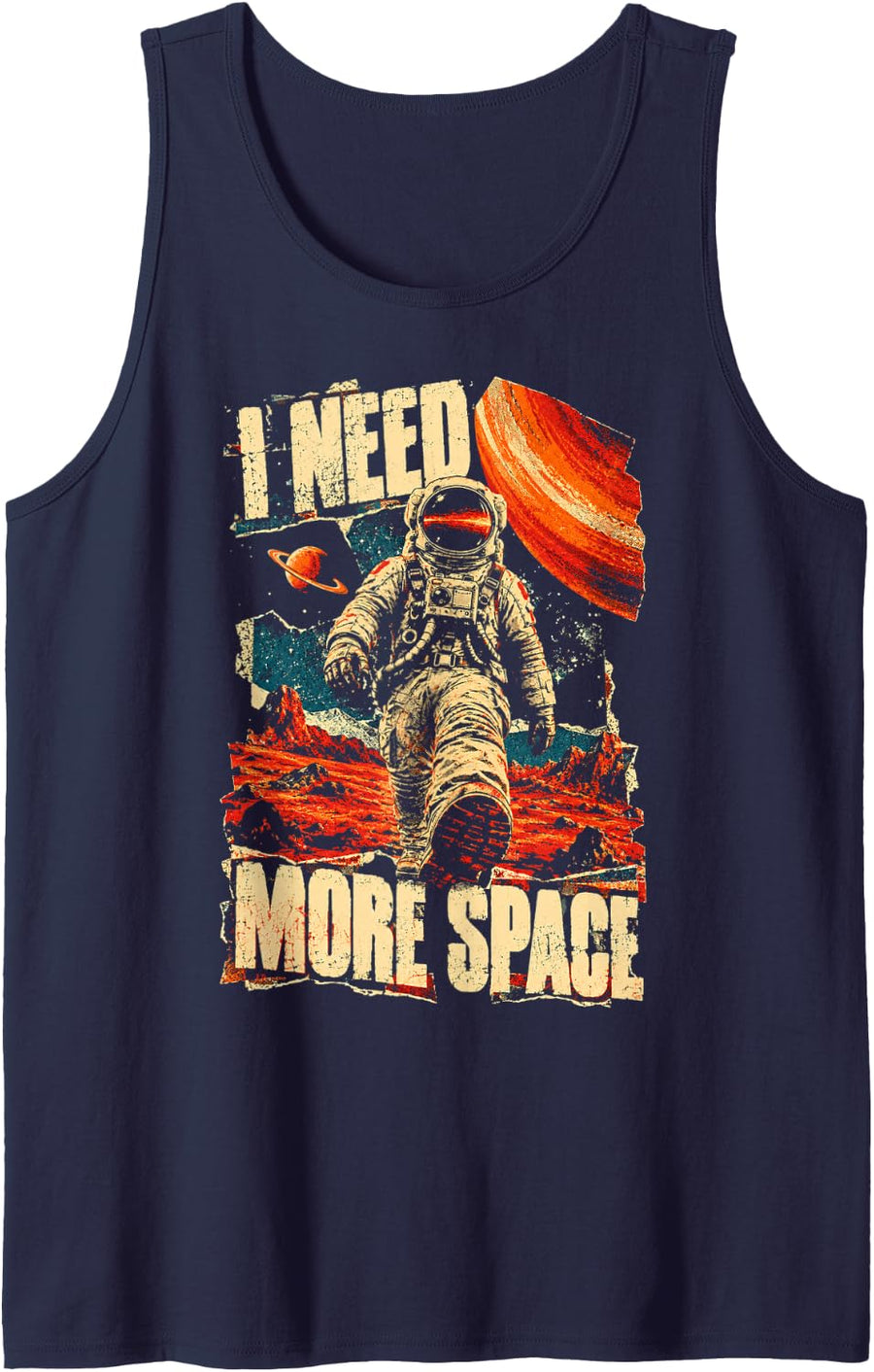 Astronaut Space Walk - I Need More Space Cosmic Sleeveless Tank Top - Navy Blue
