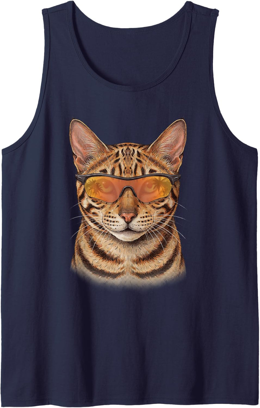 Bengal Cat with Sunglasses Funny Cat Mom Sleeveless Tank Top - Navy Blue