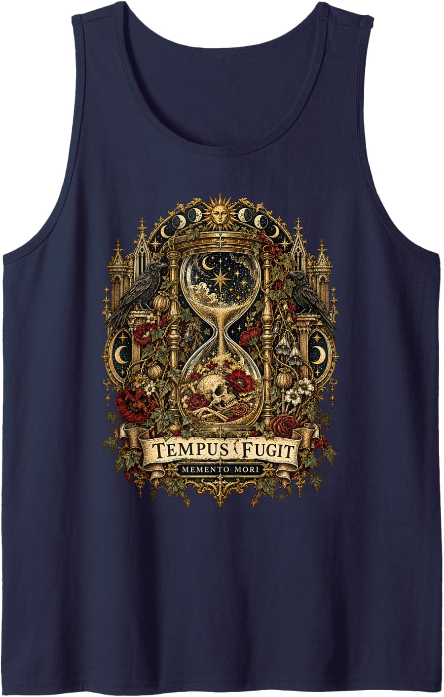 Dark Academia Victorian Gothic Memento Mori Sleeveless Tank Top - Navy Blue