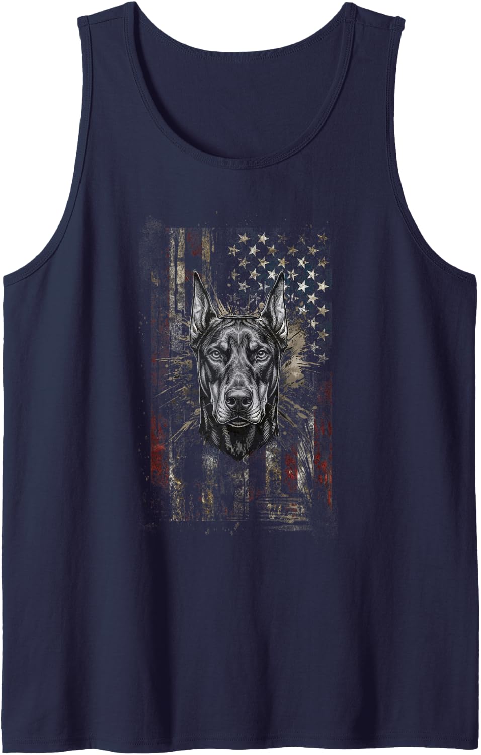 Doberman Pinscher American Flag Dog Patriot Guard Tank Top - Navy Blue