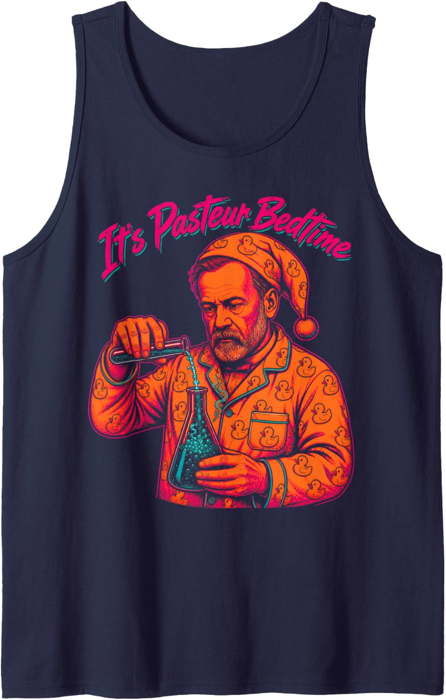 Pasteur Bedtime Funny Scientist Chemistry Pajama Pun Sleeveless Tank Top - Navy Blue