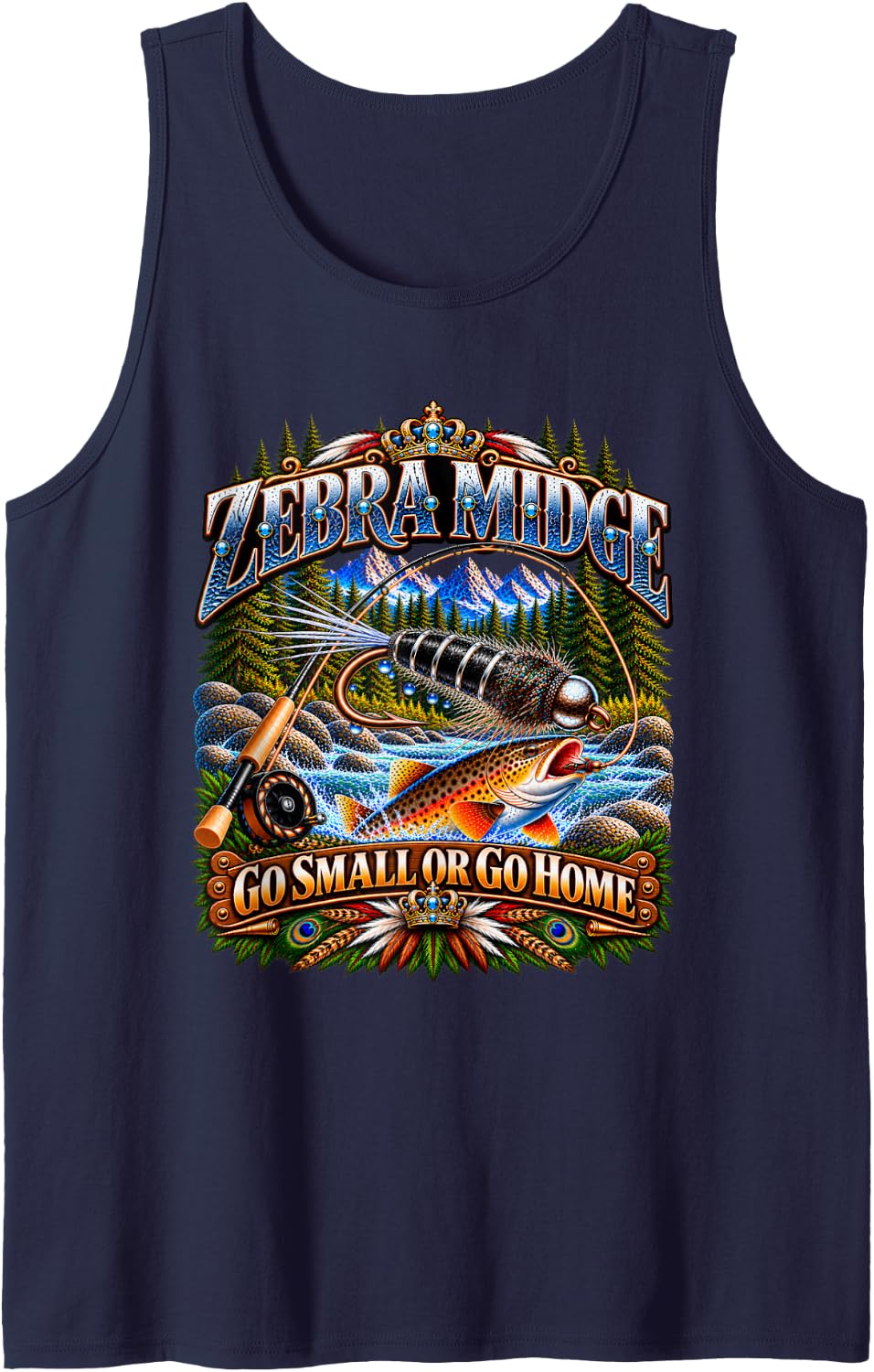 Nymph Fly Fishing Flies Nymph Flies Fly Fishing Men Women Sleeveless Tank Top - Navy Blue