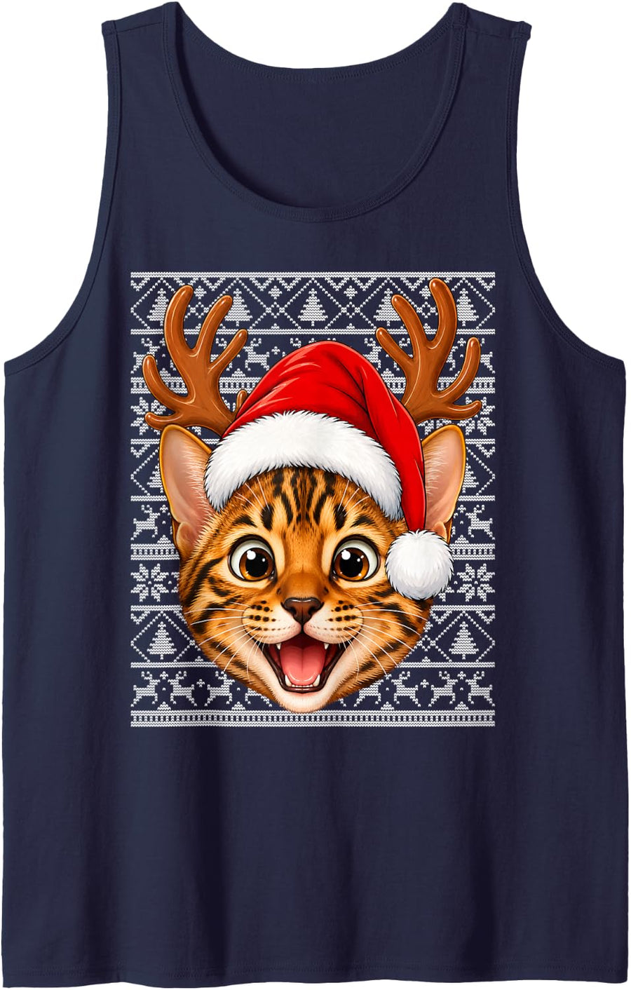 Bengal Cat Christmas Santa Hat Ugly Sweaters Bengal Cat Xmas Sleeveless Tank Top - Navy Blue
