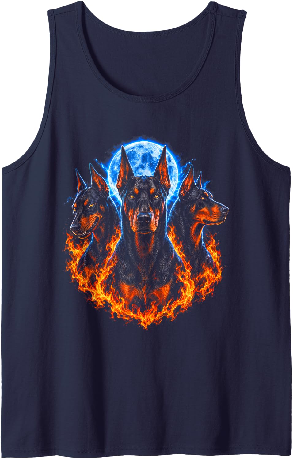 Doberman Pinscher Cerberus Hellhound Sleeveless Tank Top - Navy Blue