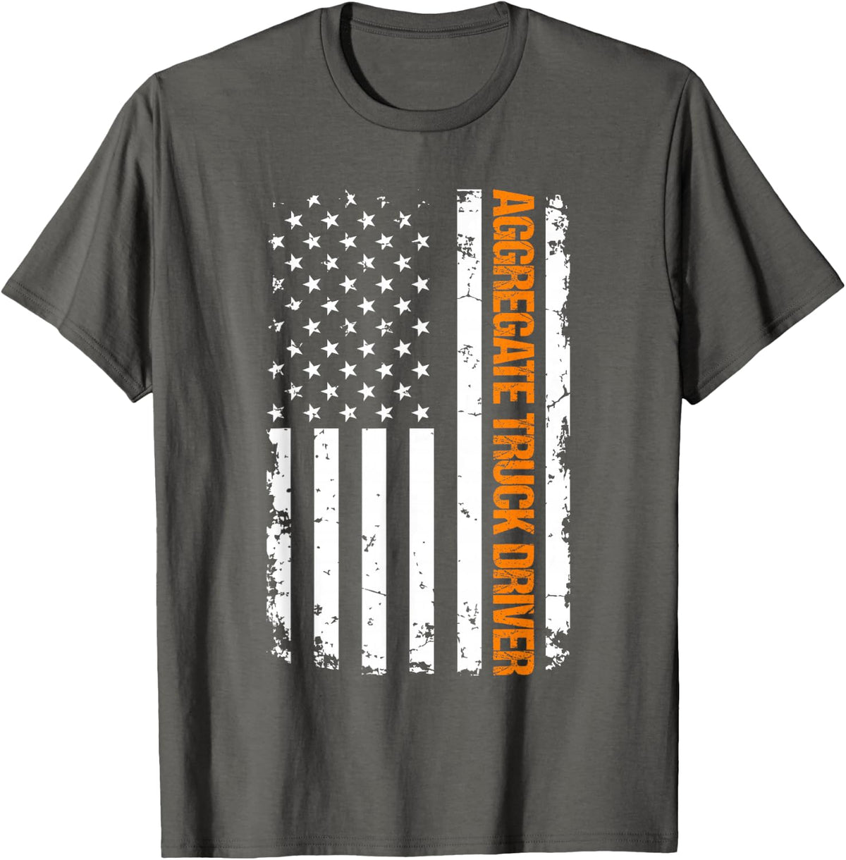 Aggregate Truck Driver USA Flag T-Shirt - Asphalt Grey