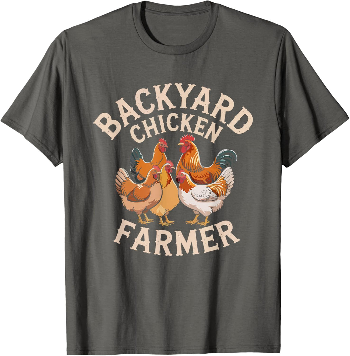 Backyard Chicken Farmer Retro Vintage Distressed Badge T-Shirt - Asphalt Grey