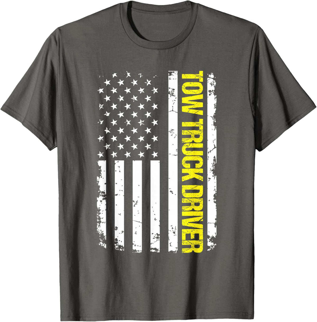 Tow Truck Driver USA Flag T-Shirt - Asphalt Grey