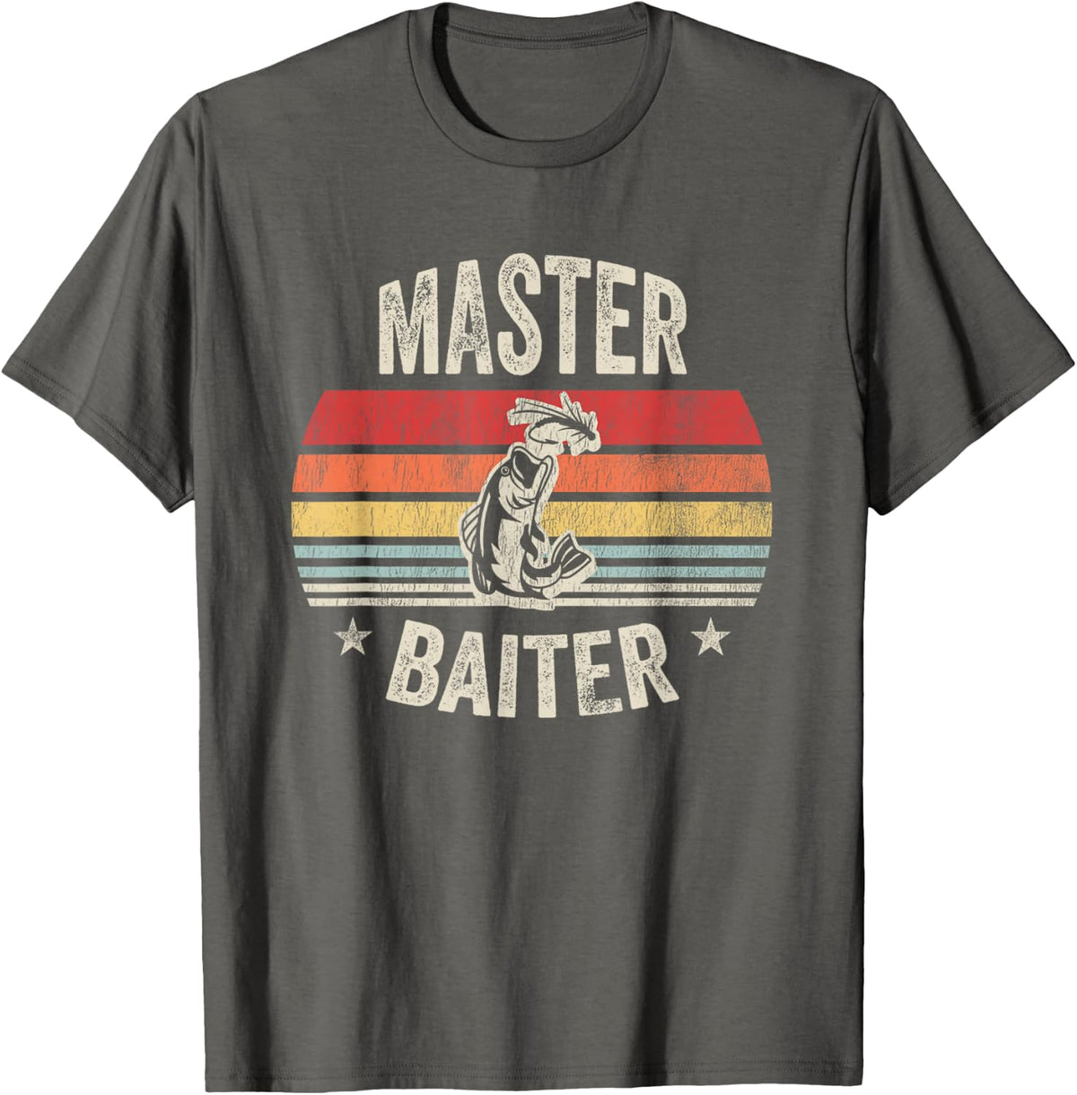 Master Baiter Funny Fishing Retro Bass Angler Design T-Shirt - Asphalt Grey