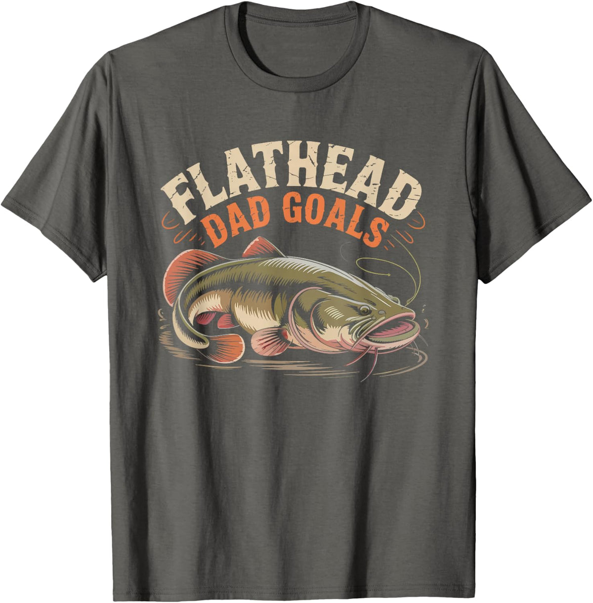 Flathead Catfish Dad Silhouette Casting Deep River Hole T-Shirt - Asphalt Grey