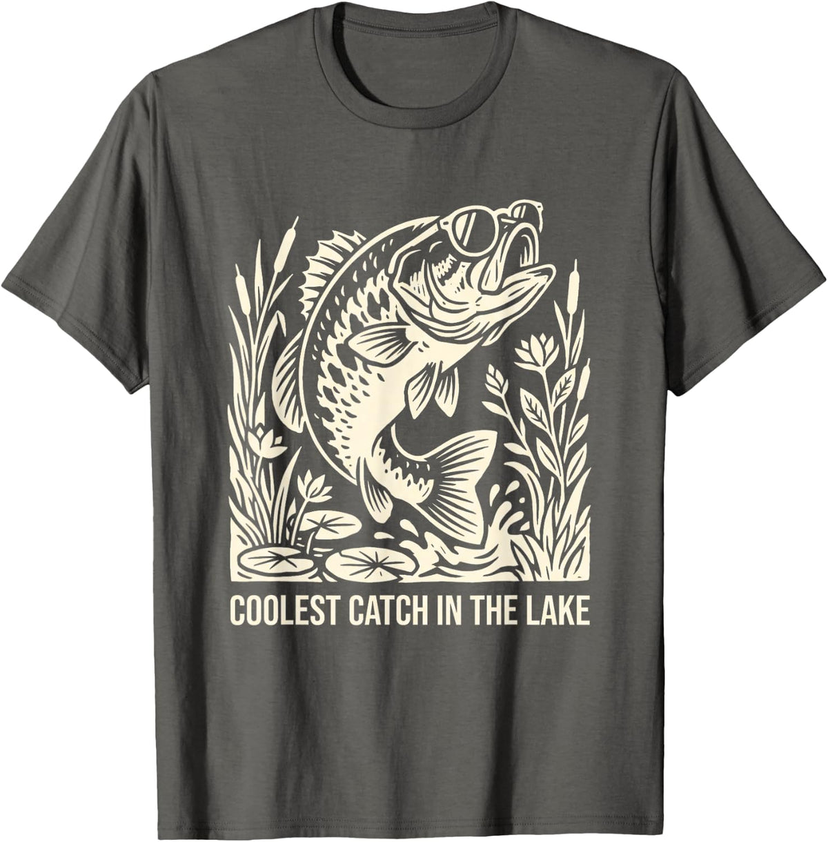 Coolest Catch in Lake Fish Wearing Sunglasses Angler T-Shirt - Asphalt Grey