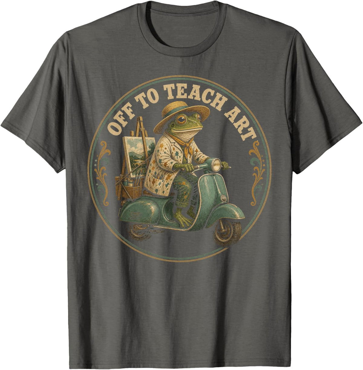 Off to Teach Art Teacher Frog Meme Funny Art Education T-Shirt - Asphalt Grey