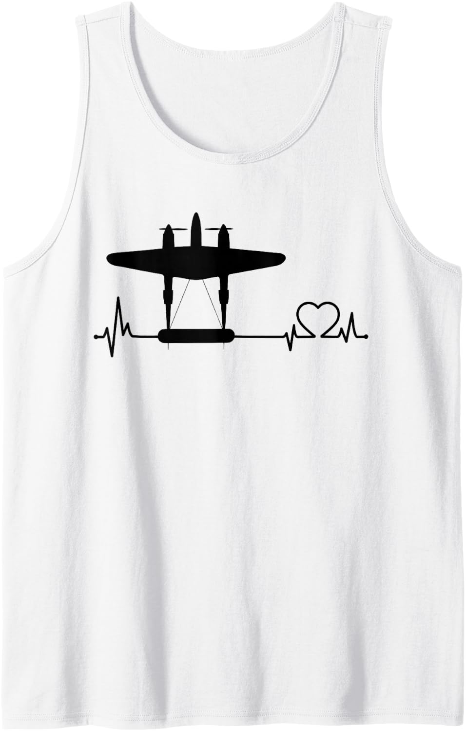 P-38 Lightning WW2 Airplane Heartbeat Military Aircraft Sleeveless Tank Top - White