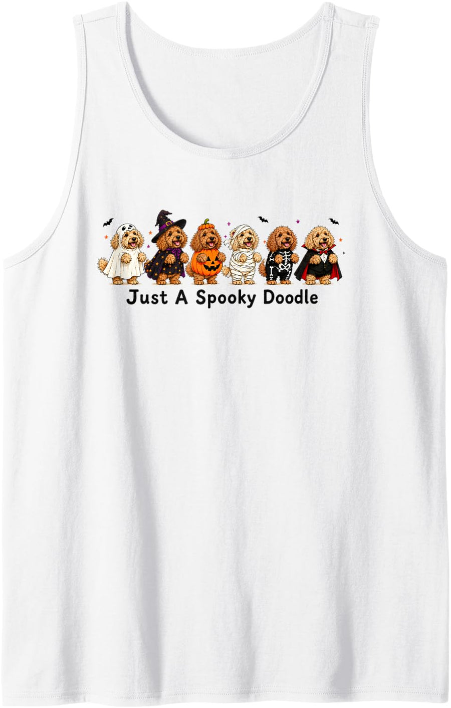 Just Spooky Doodle Halloween Fall Dog Lover Ghost Skeleton Sleeveless Tank Top - White